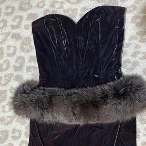 Victor Costa Vintage Velvet & Fox Fur Gown | Made in USA | XS–S